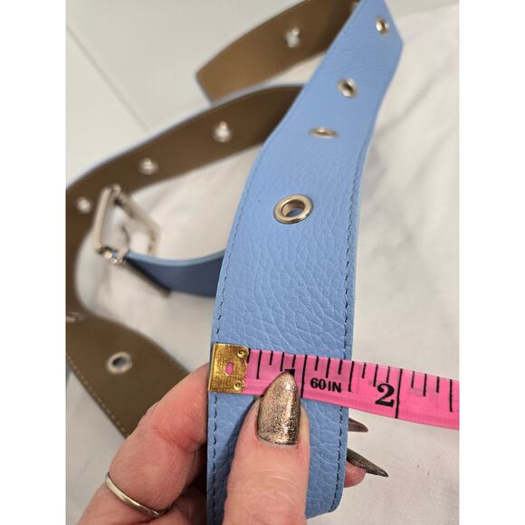 Burberry EUC leather belt size 105 / 42 Periwinkle blue silver adjustable0